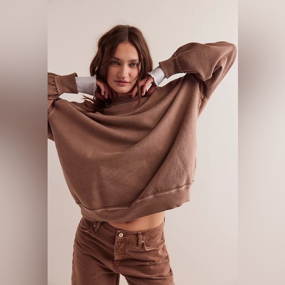 New Free People We The Free Dusted Coca Washed Brown Palm Springs Pullover sz L - Picture 4 of 12
